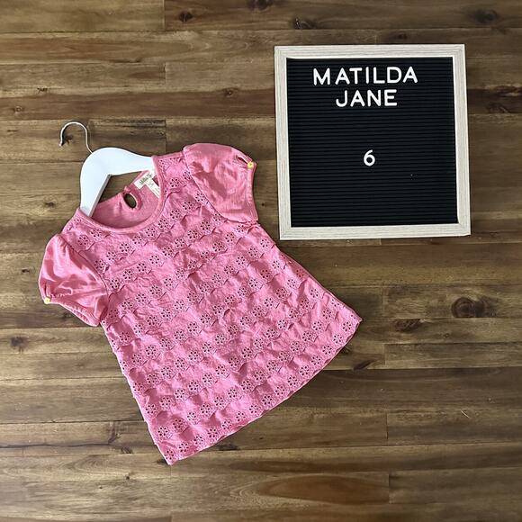 Matilda Jane Happy and Free Pink Coral Reef Short Sleeve Eyelet Lace Knit Top 6 - Picture 1 of 8